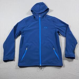 Oakley Softshell Jacket Men L Blue Full Zip Hooded‎ Fleece-Lined Windbreaker
